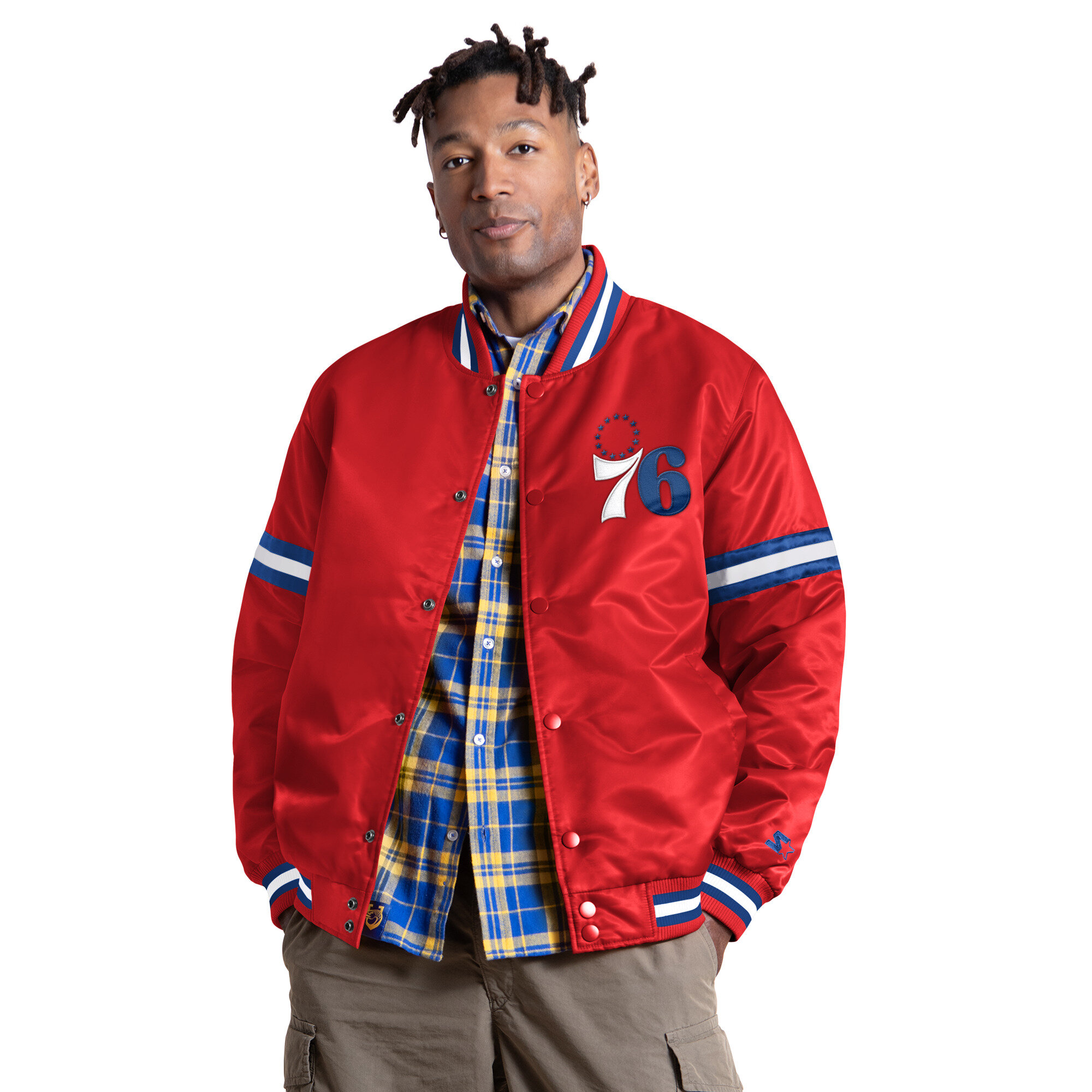 Men's Starter Red Philadelphia 76ers Courtside II Varsity Full Snap Jacket