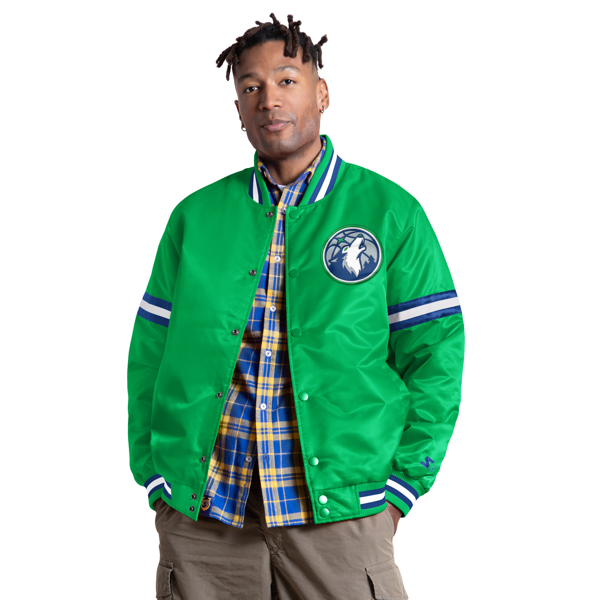 Men's Starter Green Minnesota Timberwolves Courtside II Varsity Full Snap Jacket