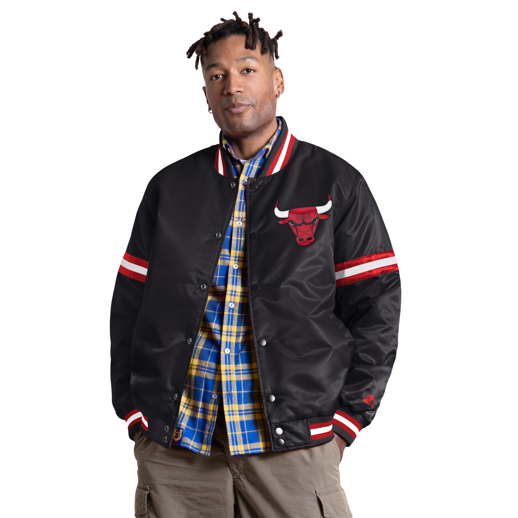Men's Starter Black Chicago Bulls Courtside II Varsity Full Snap Jacket
