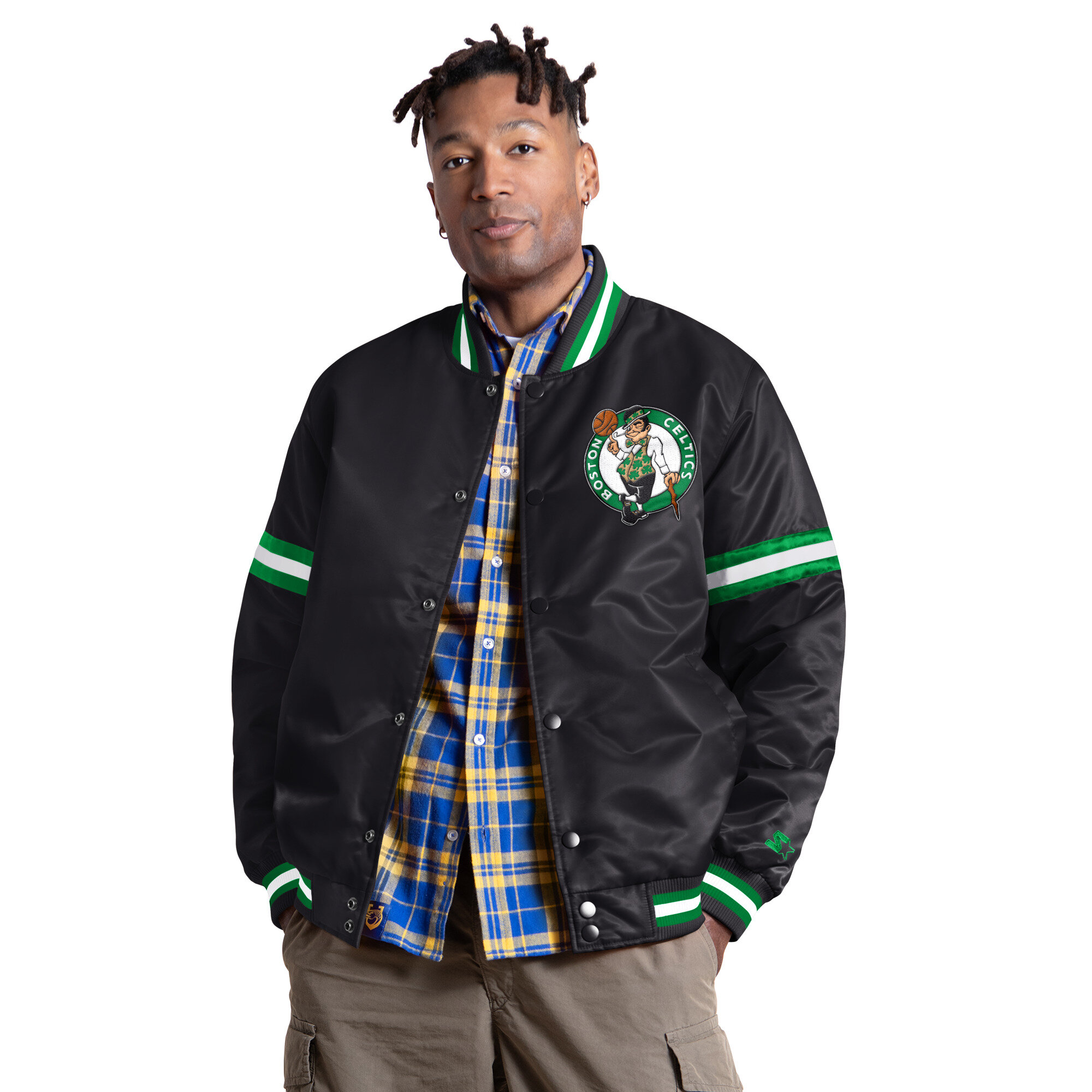Men's Starter Black Boston Celtics Courtside II Varsity Full Snap Jacket