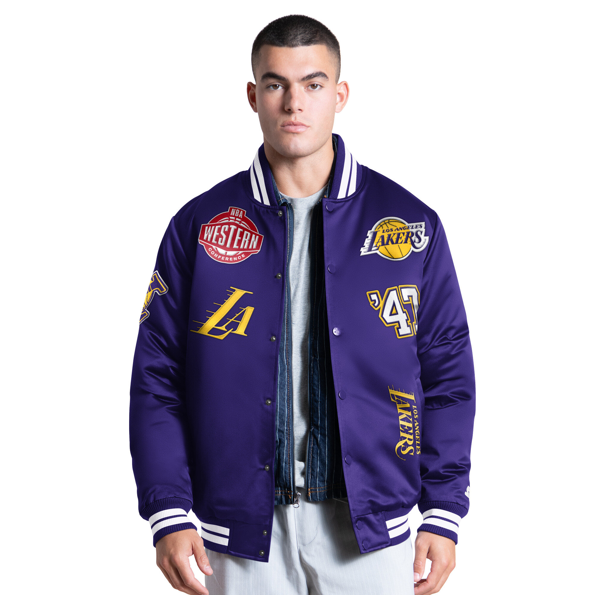 Men's Starter Purple Los Angeles Lakers Elite Full Snap Varsity Jacket