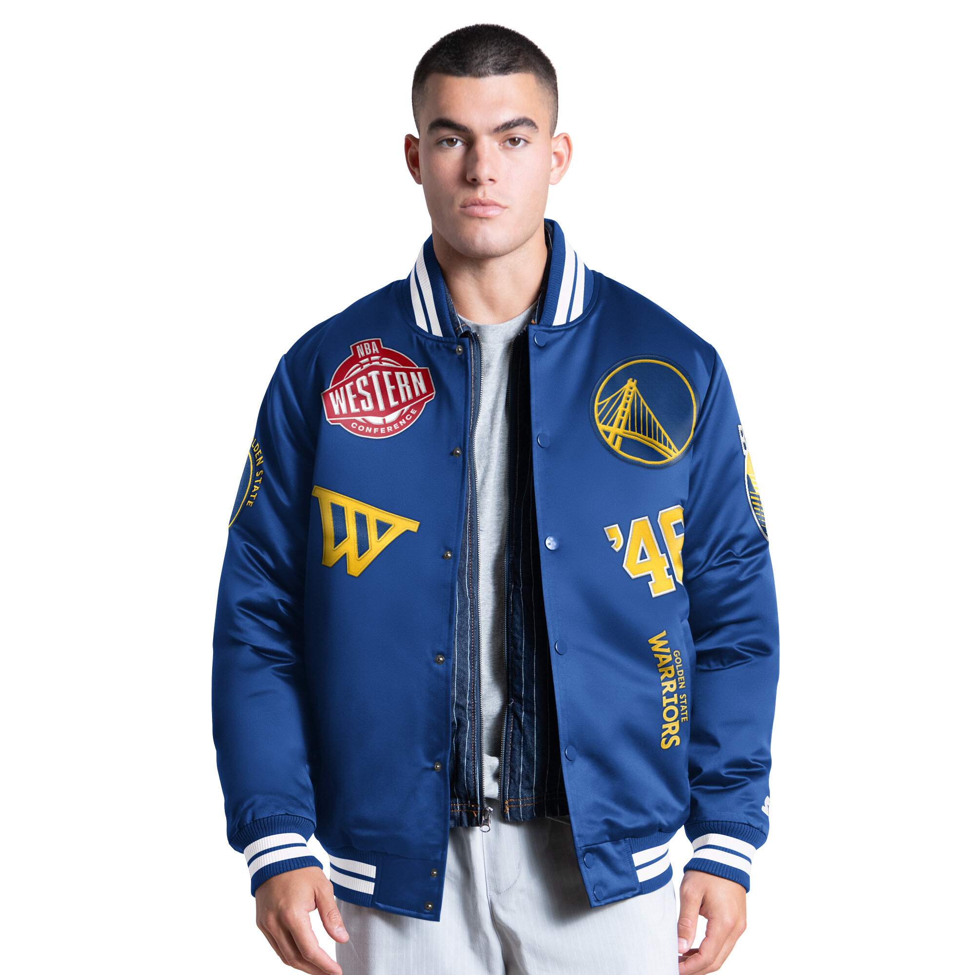 Men's Starter Royal Golden State Warriors Elite Full Snap Varsity Jacket
