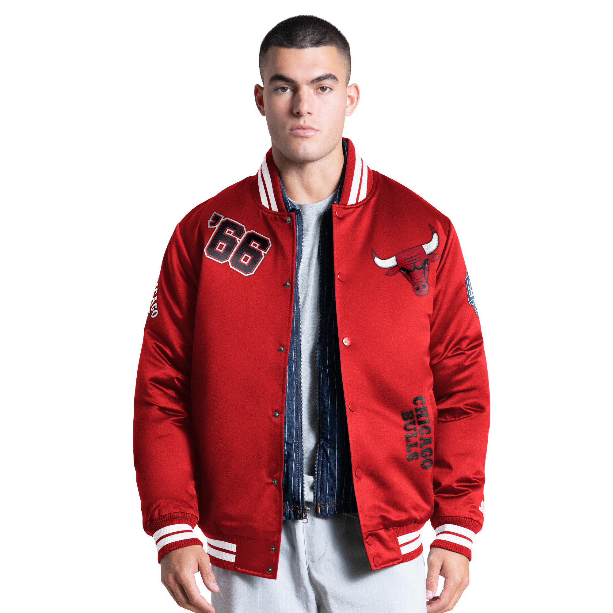 Men's Starter Red Chicago Bulls Elite Full Snap Varsity Jacket