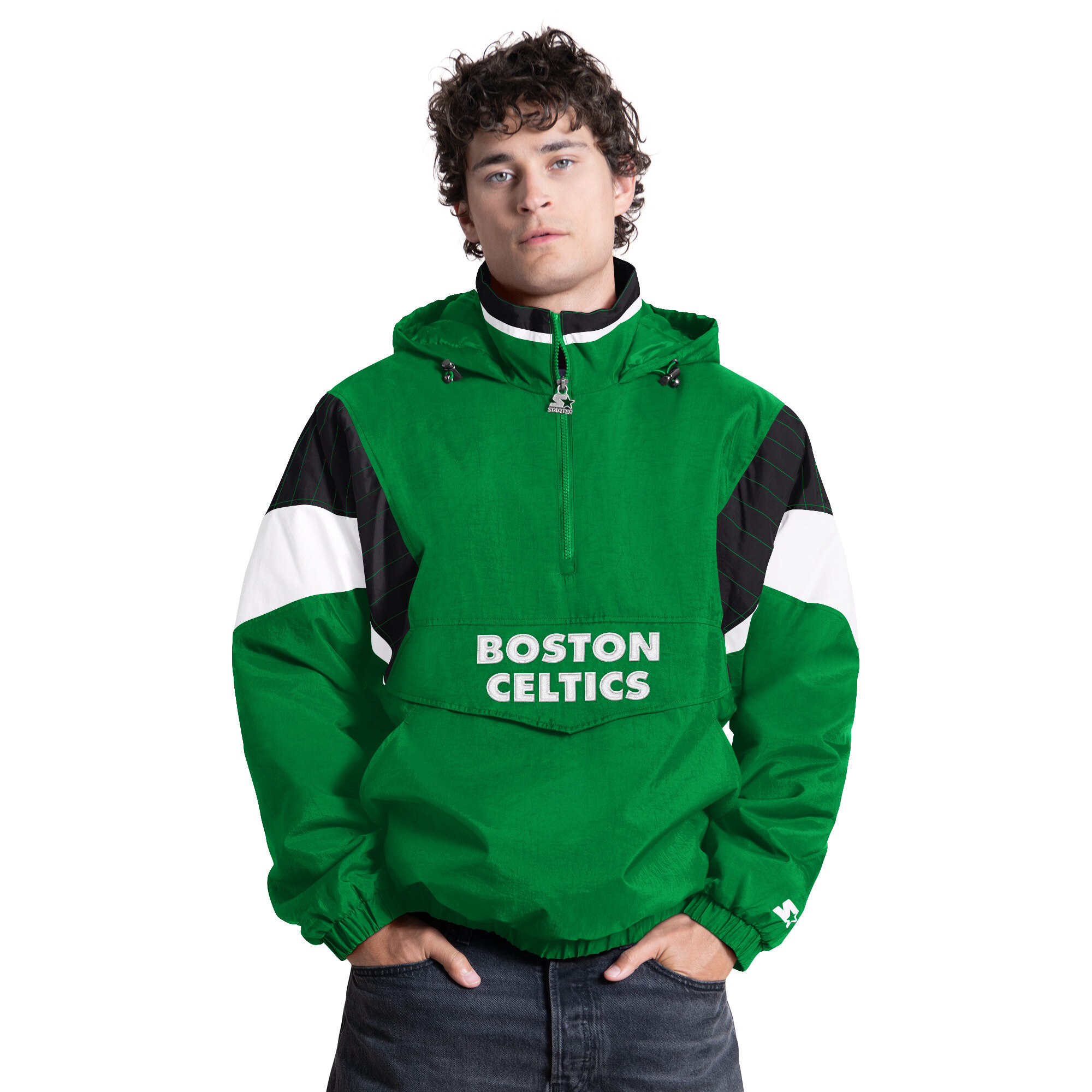 Men's Starter Kelly Green Boston Celtics Quarter-Zip Hooded Jacket