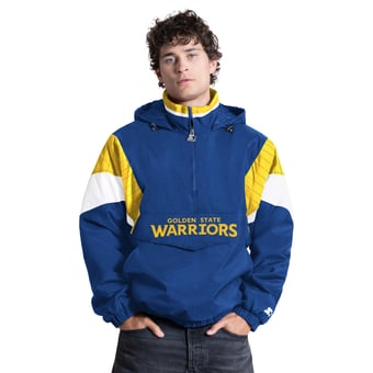 Men's Starter Royal Golden State Warriors Quarter-Zip Hooded Jacket