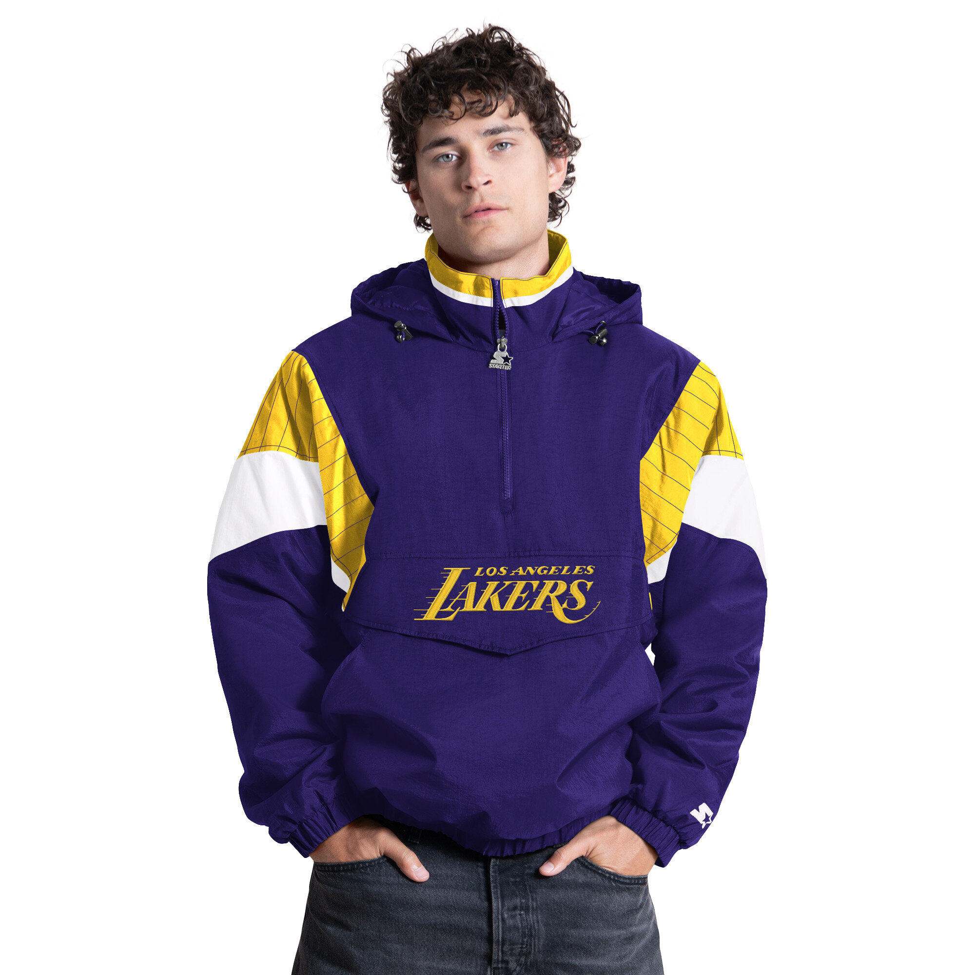 Men's Starter Purple Los Angeles Lakers Quarter-Zip Hooded Jacket