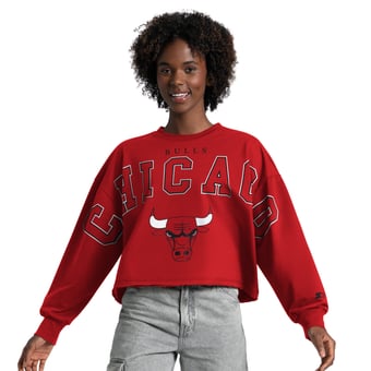 Women's Starter Red Chicago Bulls Bleachers Cropped Sweatshirt