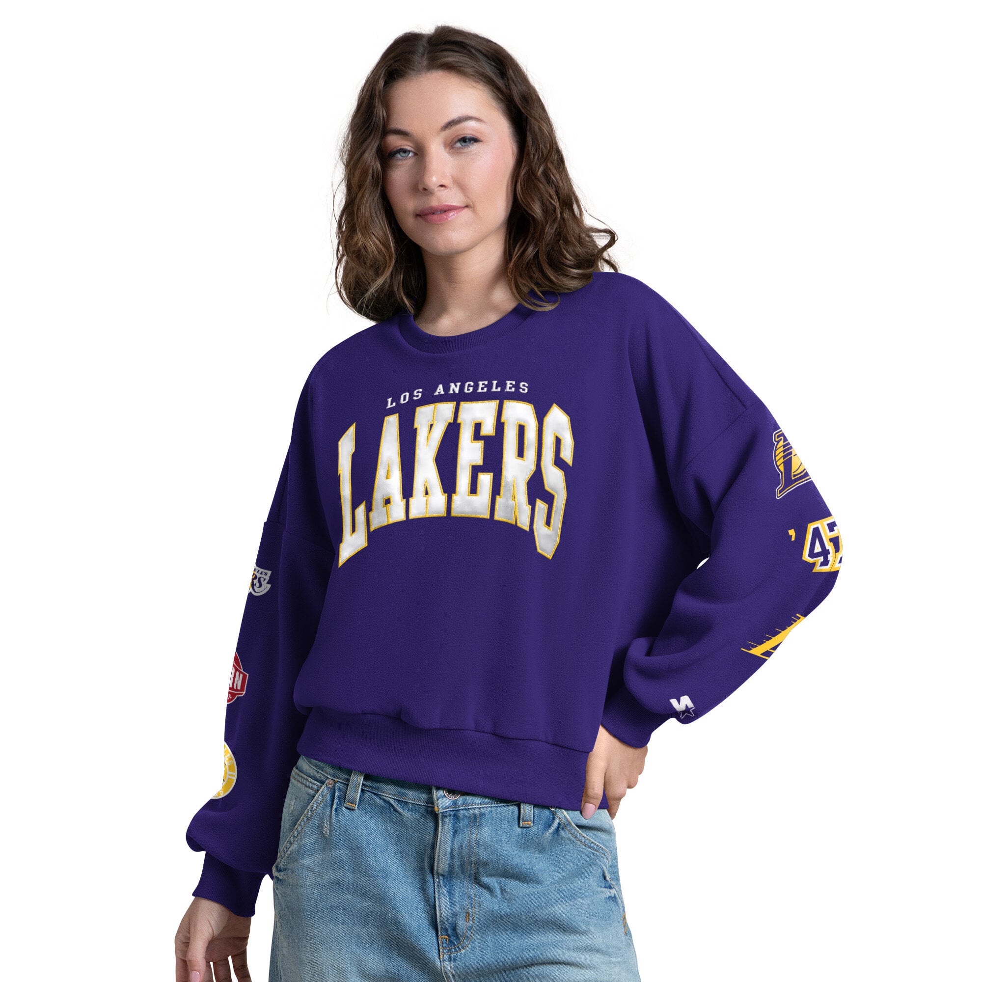 Women's Starter Purple Los Angeles Lakers Fan Catch Sweatshirt