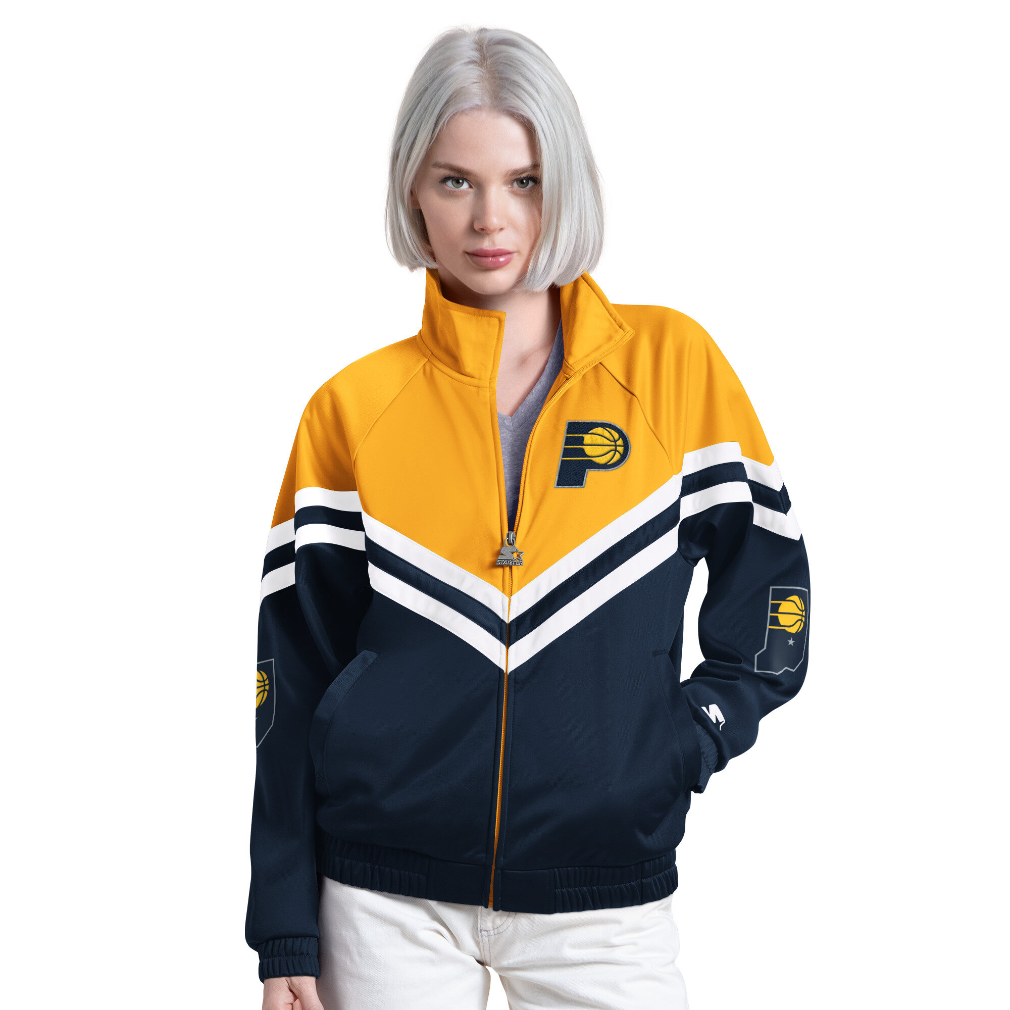 Women's Starter  Navy Indiana Pacers Fan Club Full-Zip Raglan Track Jacket