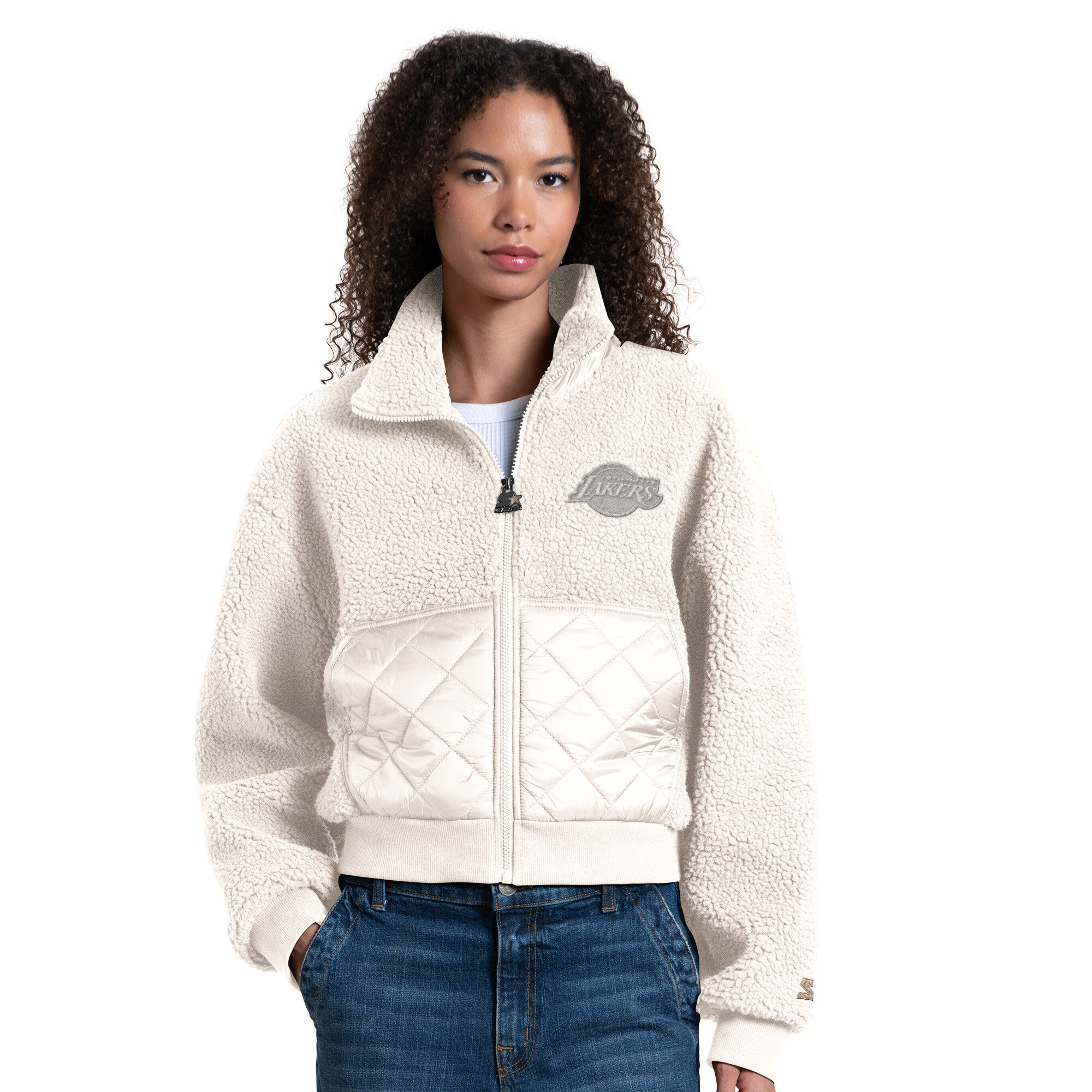 Women's Starter White Los Angeles Lakers Journeyman Sherpa Full-Zip Jacket
