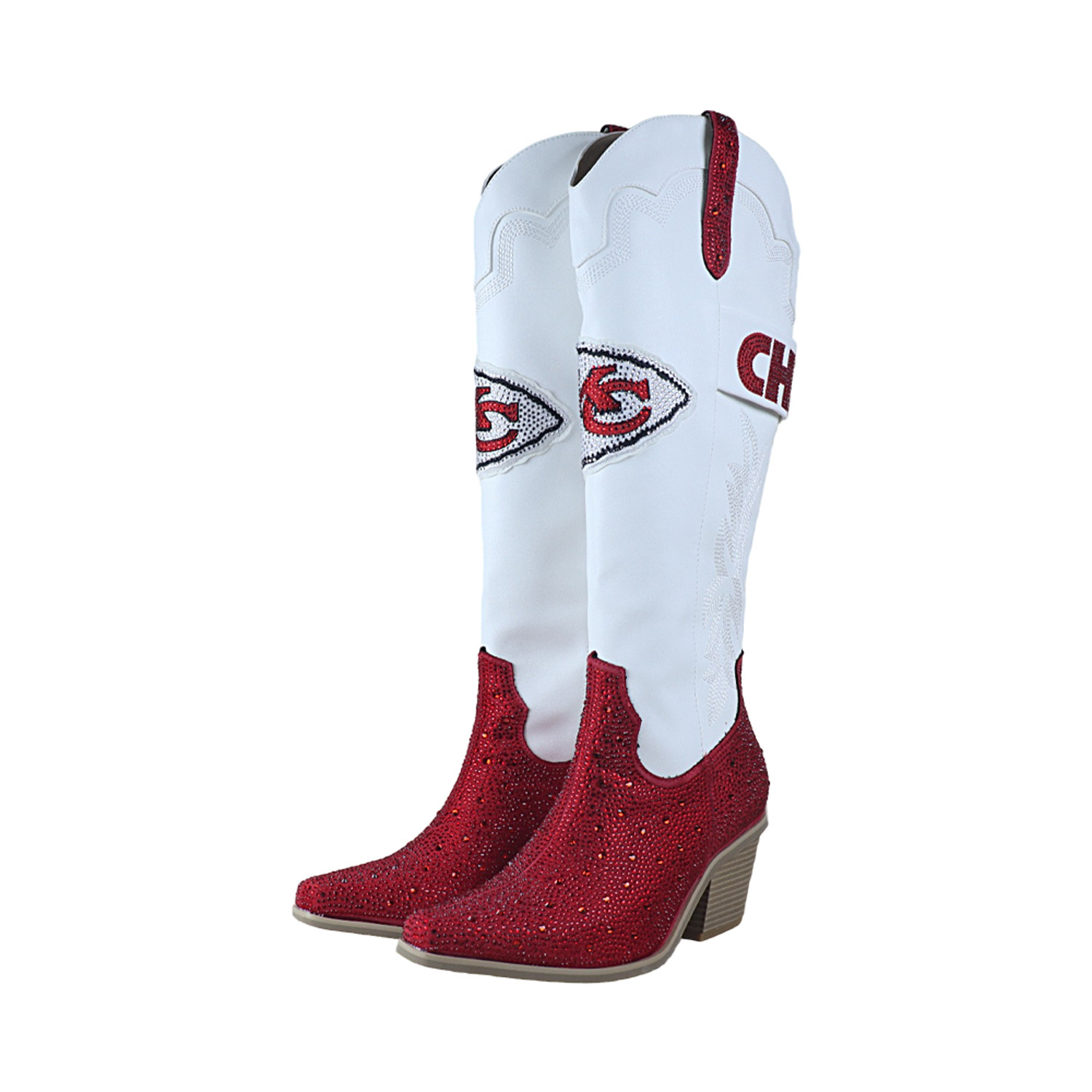 Fabgating By Cuce Women's White Kansas City Chiefs Crystal Cowboy Boots - White, Red