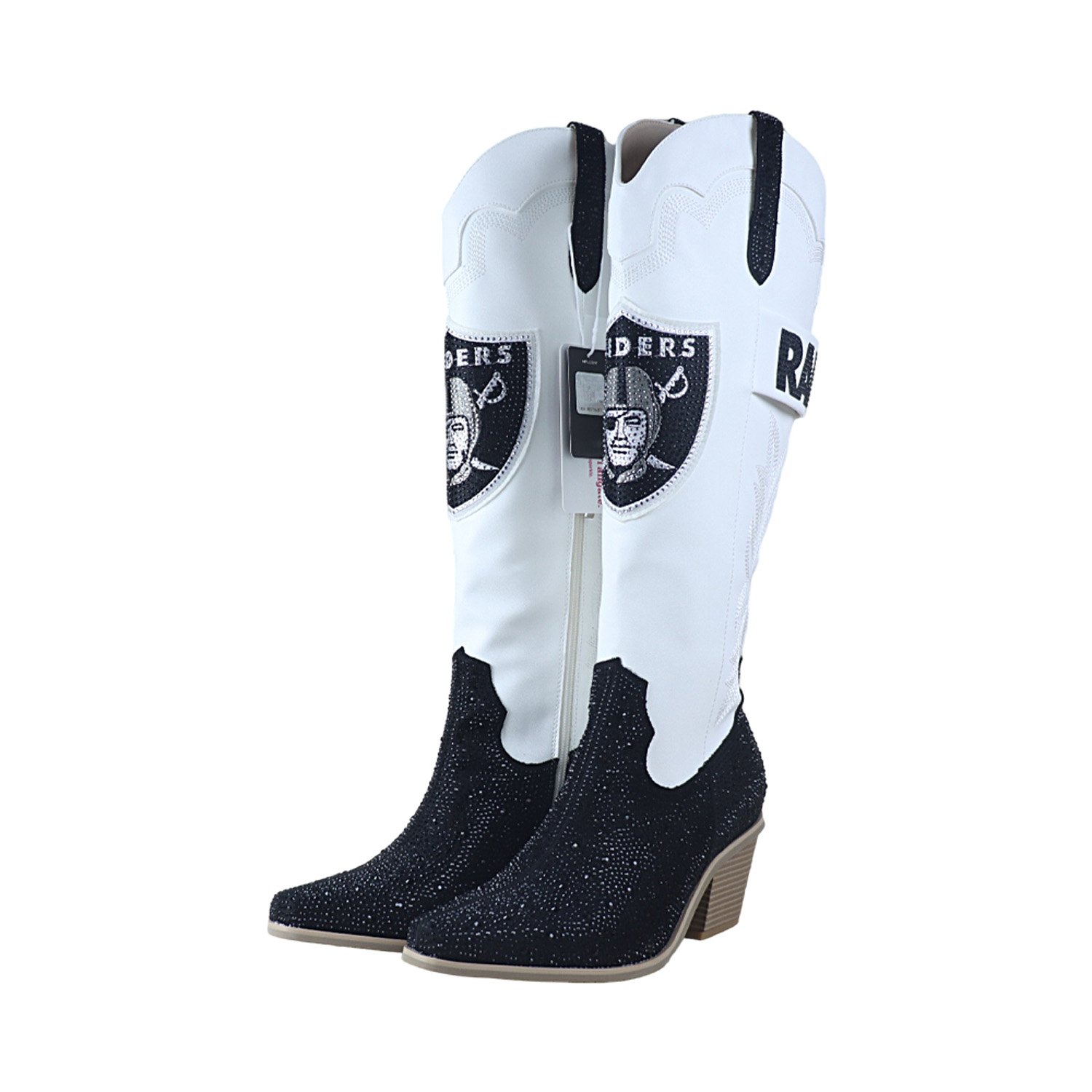 Women's FABGATING by Cuce White Las Vegas Raiders Crystal Cowboy Boots