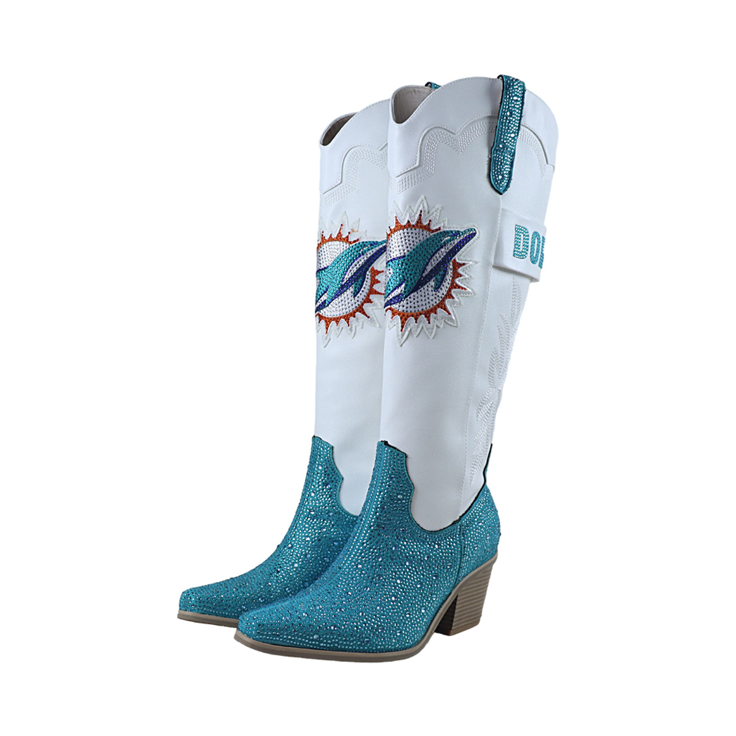 Women's FABGATING by Cuce  White Miami Dolphins Crystal Cowboy Boots