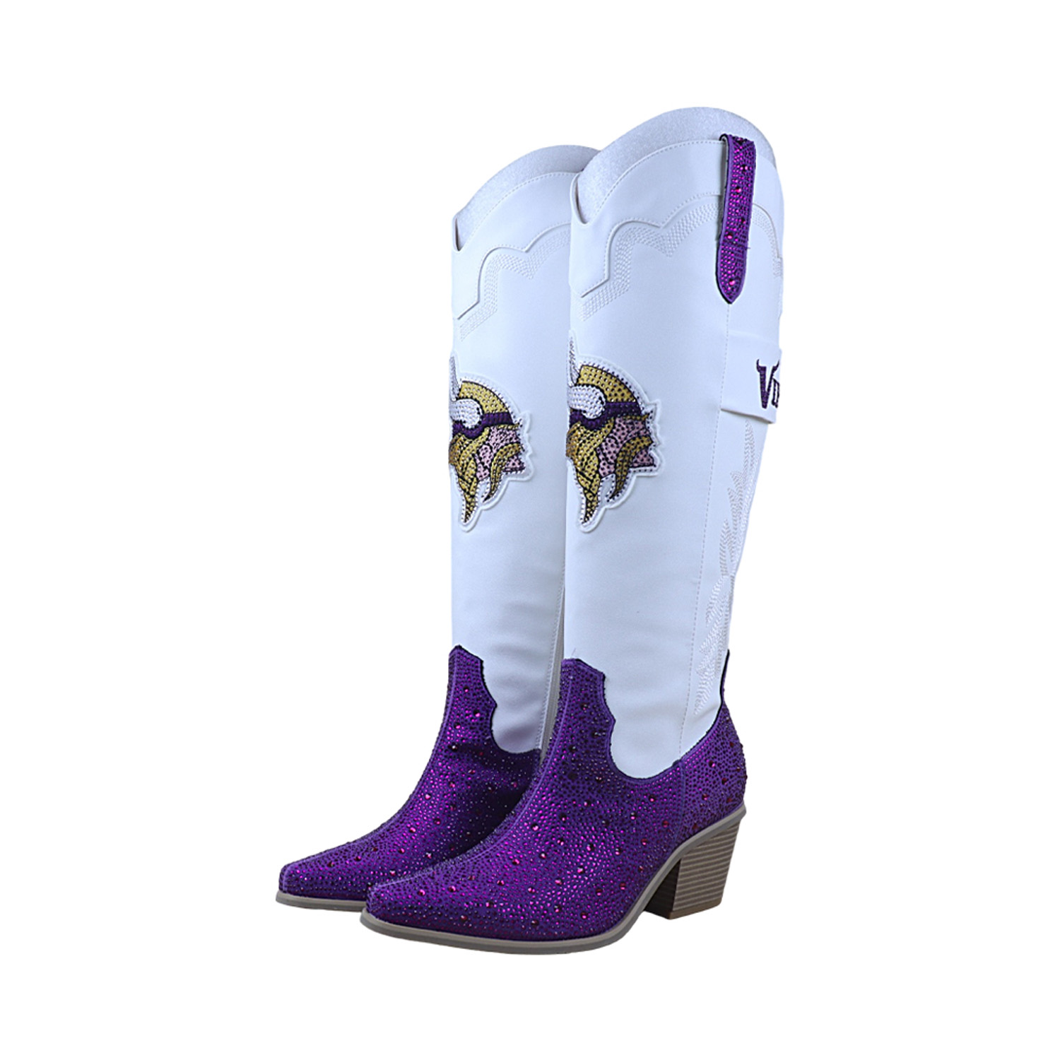 Fabgating By Cuce Women's White Minnesota Vikings Crystal Cowboy Boots - White, Purple