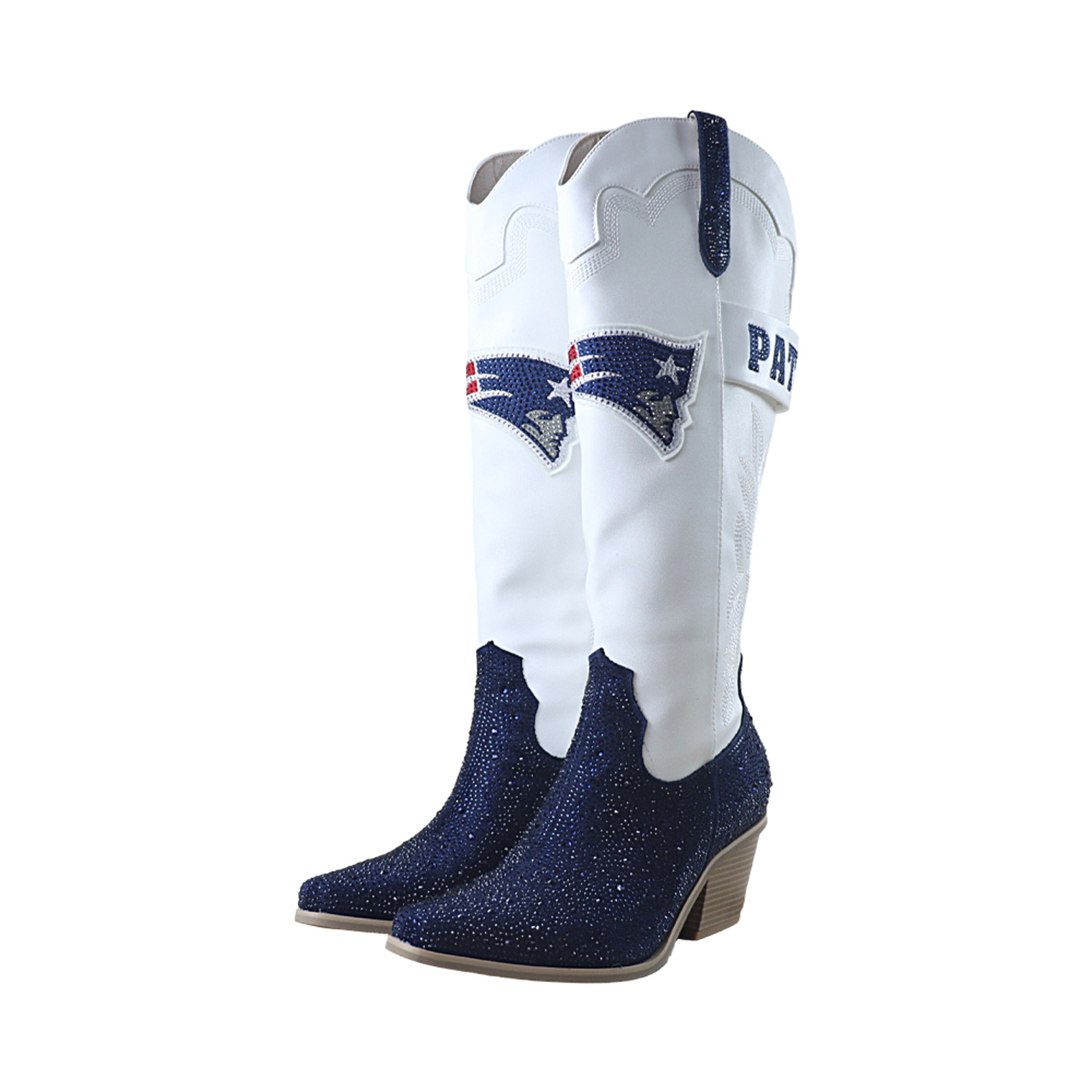 Fabgating By Cuce Women's White New England Patriots Crystal Cowboy Boots - White, Navy