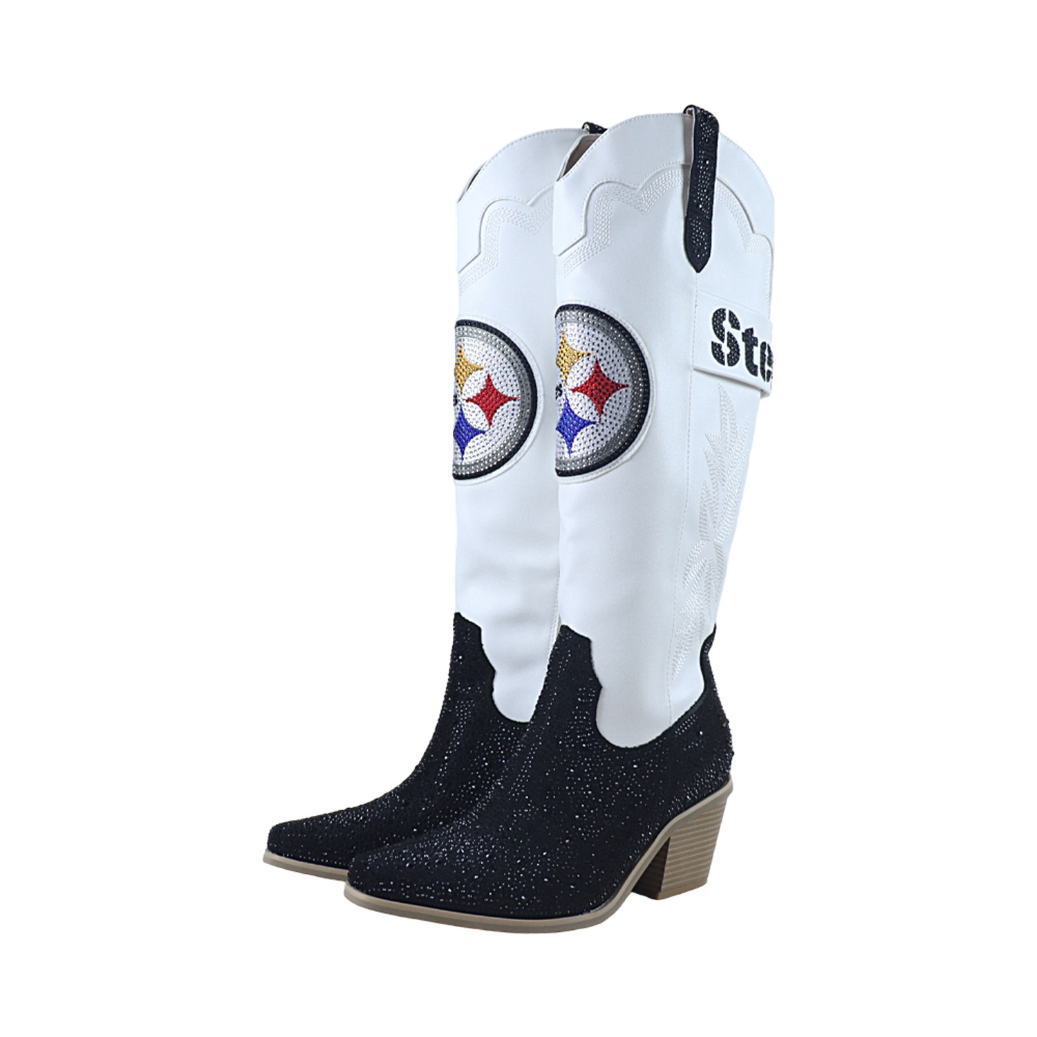 Fabgating By Cuce Women's White Pittsburgh Steelers Crystal Cowboy Boots - White, Black