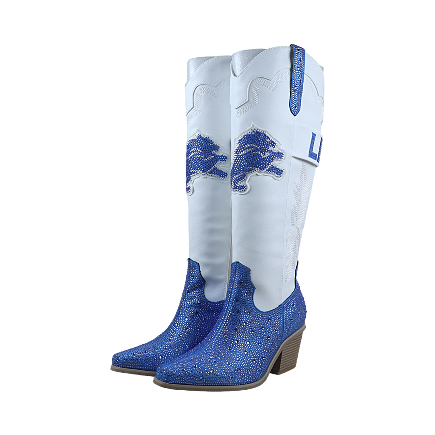 Fabgating By Cuce Women's White Detroit Lions Crystal Cowboy Boots - White, Blue