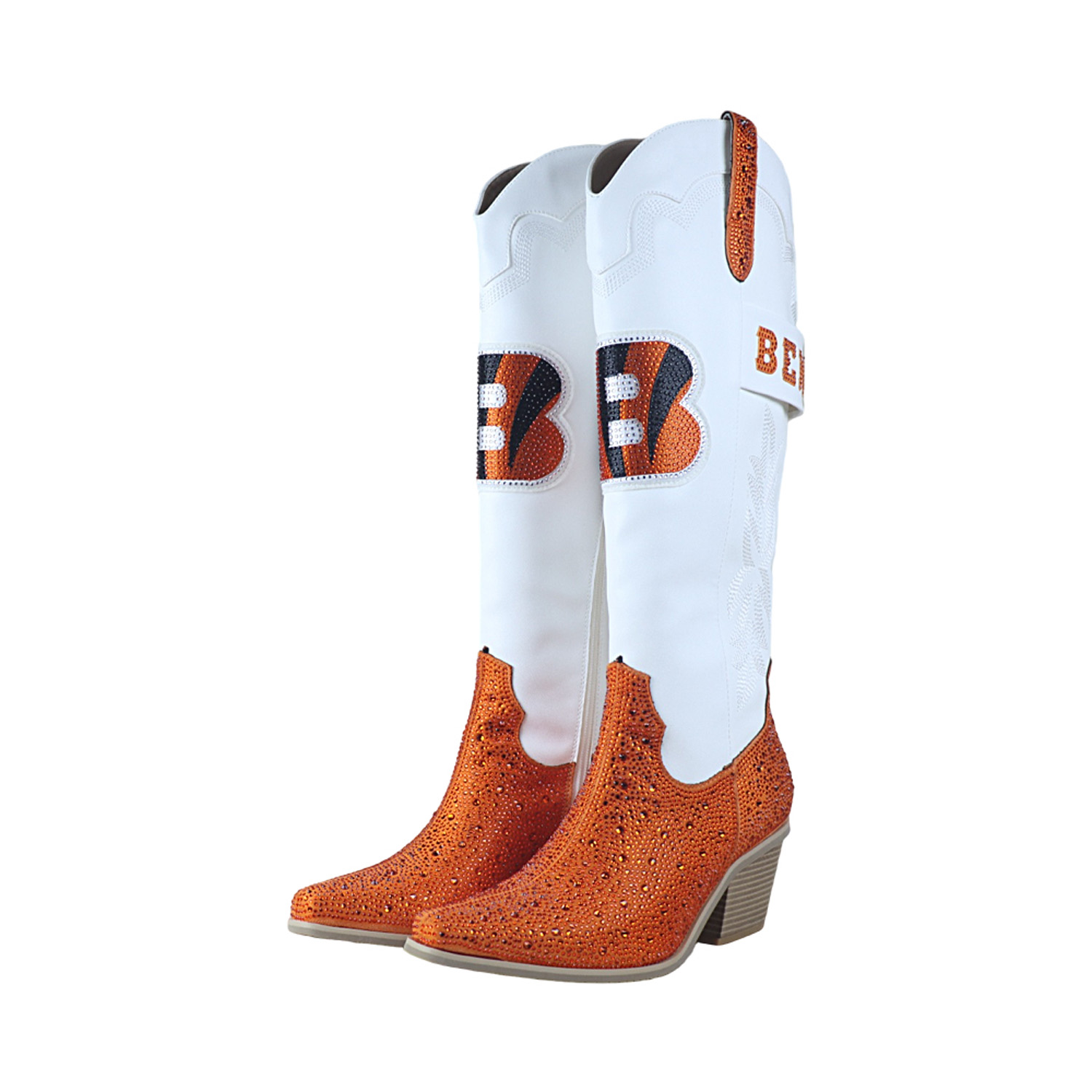 Fabgating By Cuce Women's White Cincinnati Bengals Crystal Cowboy Boots - White, Orange