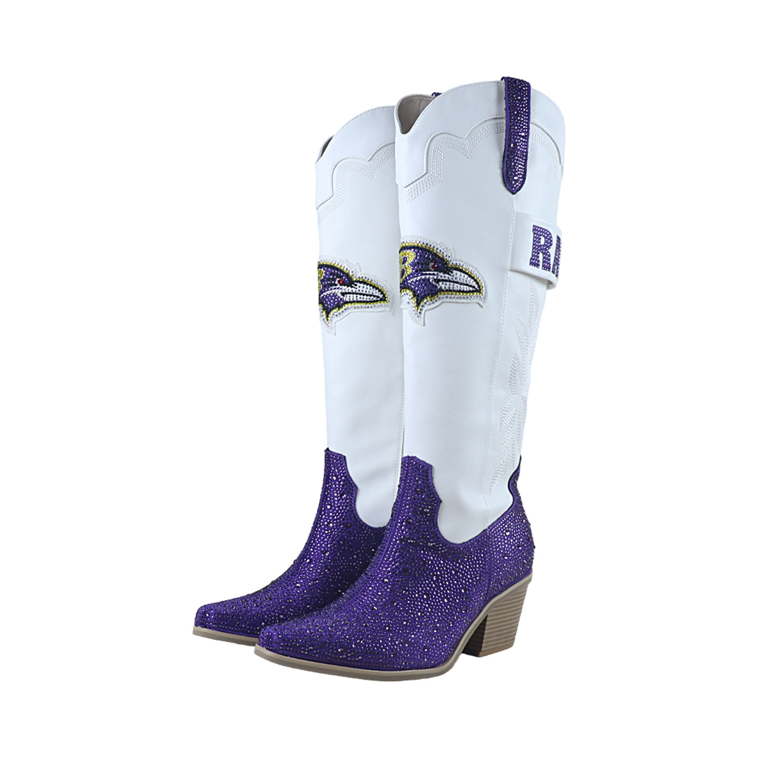 Fabgating By Cuce Women's White Baltimore Ravens Crystal Cowboy Boots - White, Purple