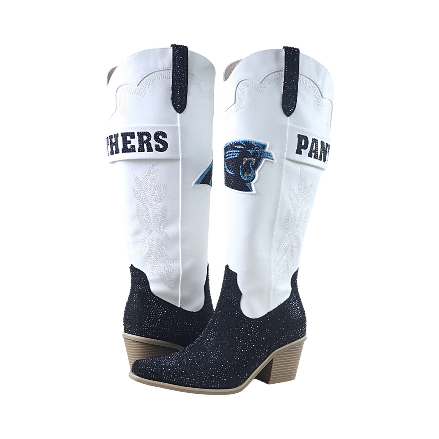 Women's FABGATING by Cuce  White Carolina Panthers Crystal Cowboy Boots