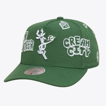 Unisex Mitchell & Ness  Hunter Green Milwaukee Bucks Hardwood Classics Downtown Doodle Pro Snapback Hat
