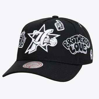 Unisex Mitchell & Ness  Black Philadelphia 76ers Hardwood Classics Downtown Doodle Pro Snapback Hat