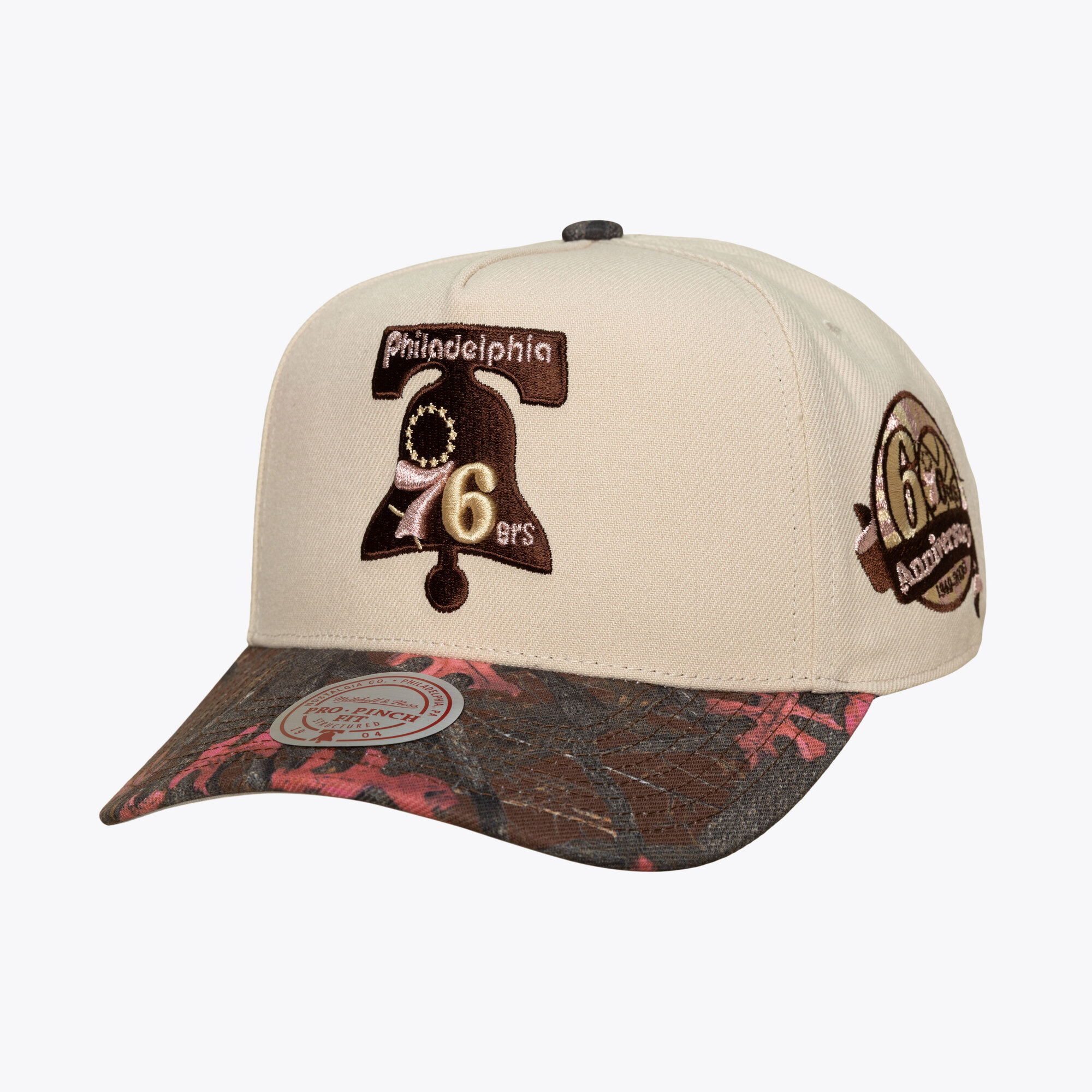 Mitchell & Ness Men's and Women's Cream Philadelphia 76ers Hardwood Classics Fall Pink Pro Snapback Hat - Cream
