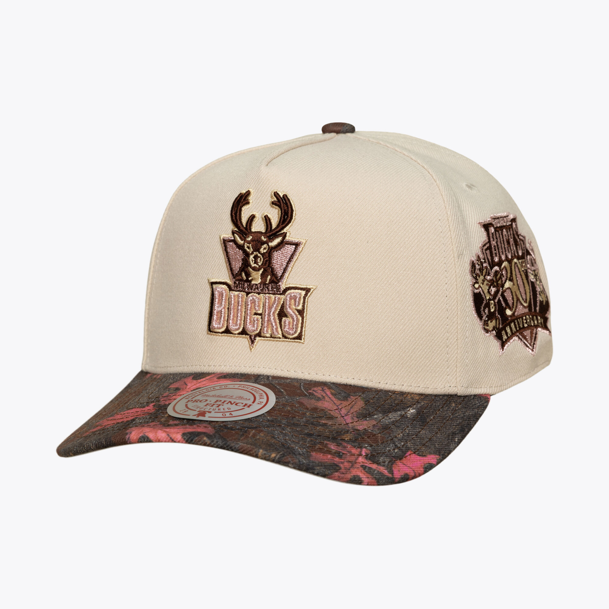 Mitchell & Ness Men's and Women's Cream Milwaukee Bucks Hardwood Classics Fall Pink Pro Snapback Hat - Cream