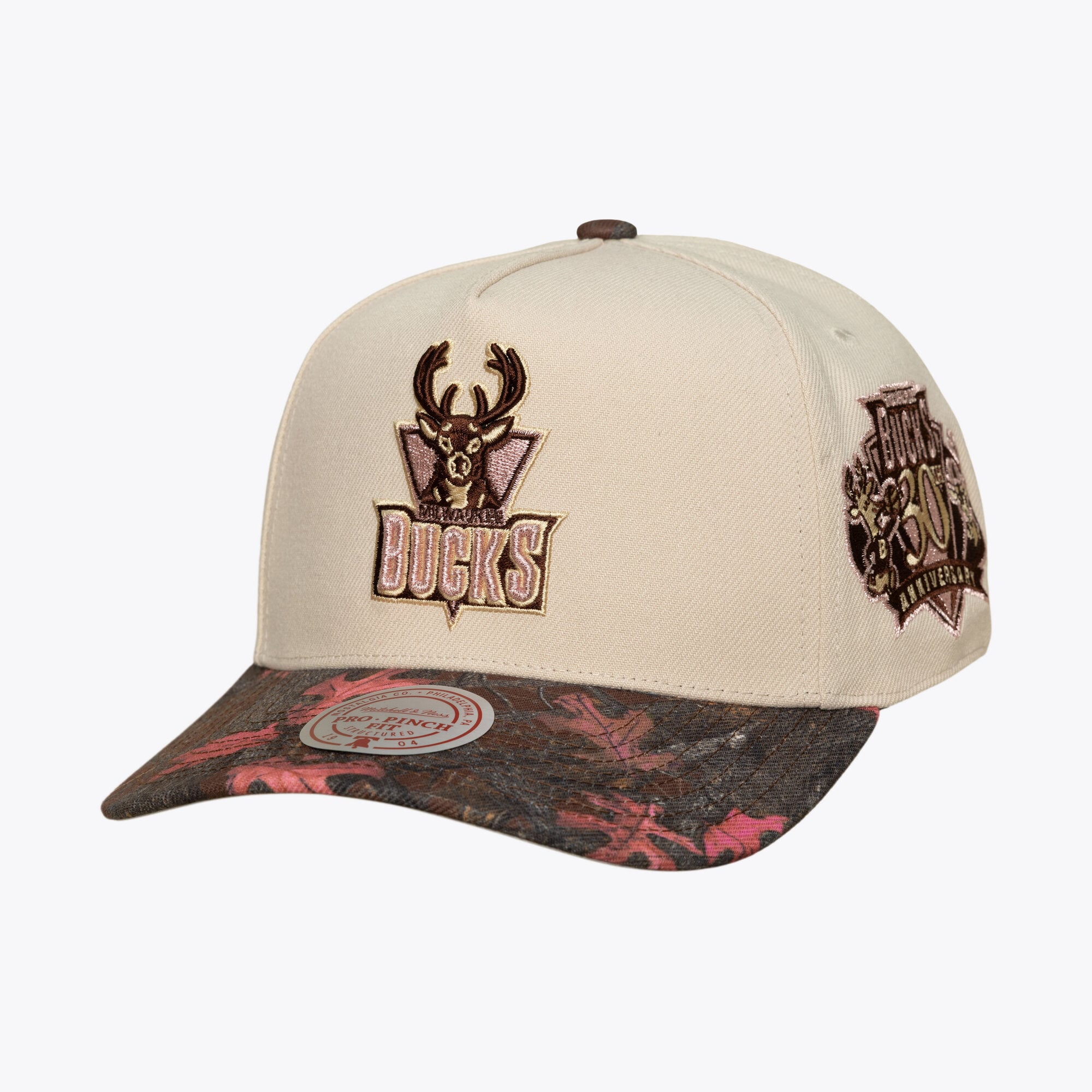 Unisex Mitchell & Ness  Cream Milwaukee Bucks Hardwood Classics Fall Pink Pro Snapback Hat