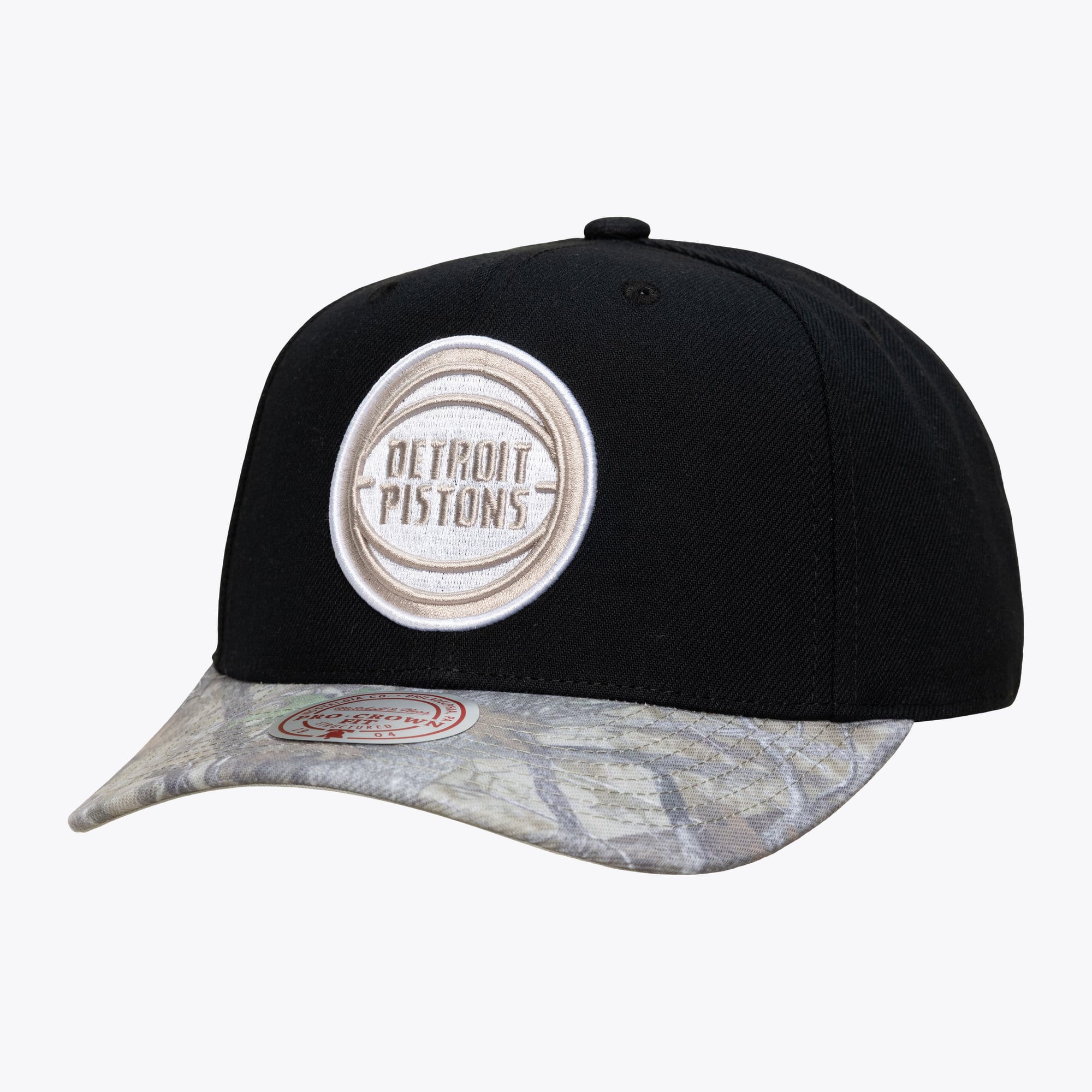 Men's Mitchell & Ness Black/Camo Detroit Pistons Midnight Timber Pro Crown Snapback Hat