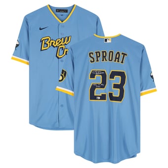 "Brandon Sproat Milwaukee Brewers Autographed Light Blue Nike City Connect Limited Jersey with ""This Is My Crew!"" Inscription"