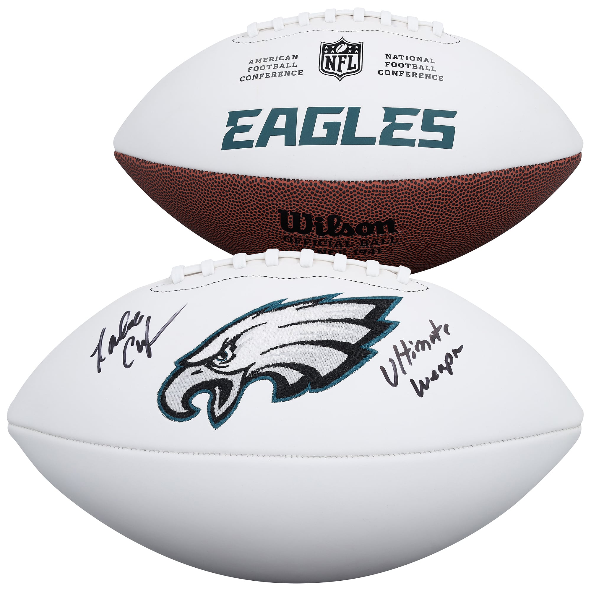 Randall Cunningham Philadelphia Eagles Autographed Wilson White Panel Football with "Ultimate Weapon" Inscription