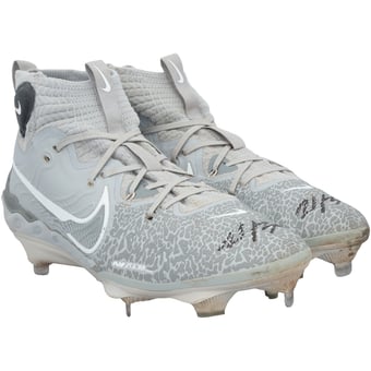 Wyatt Langford Texas Rangers Autographed Game-Used Gray Nike Cleats from the 2025 MLB Season - HH98516051-52