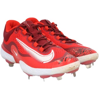 Wyatt Langford Texas Rangers Autographed Game-Used Red Nike Cleats from the 2025 MLB Season - HH98516055-56