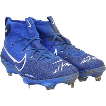 Wyatt Langford Texas Rangers Autographed Game-Used Blue Nike Cleats from the 2025 MLB Season - NF70448557-58