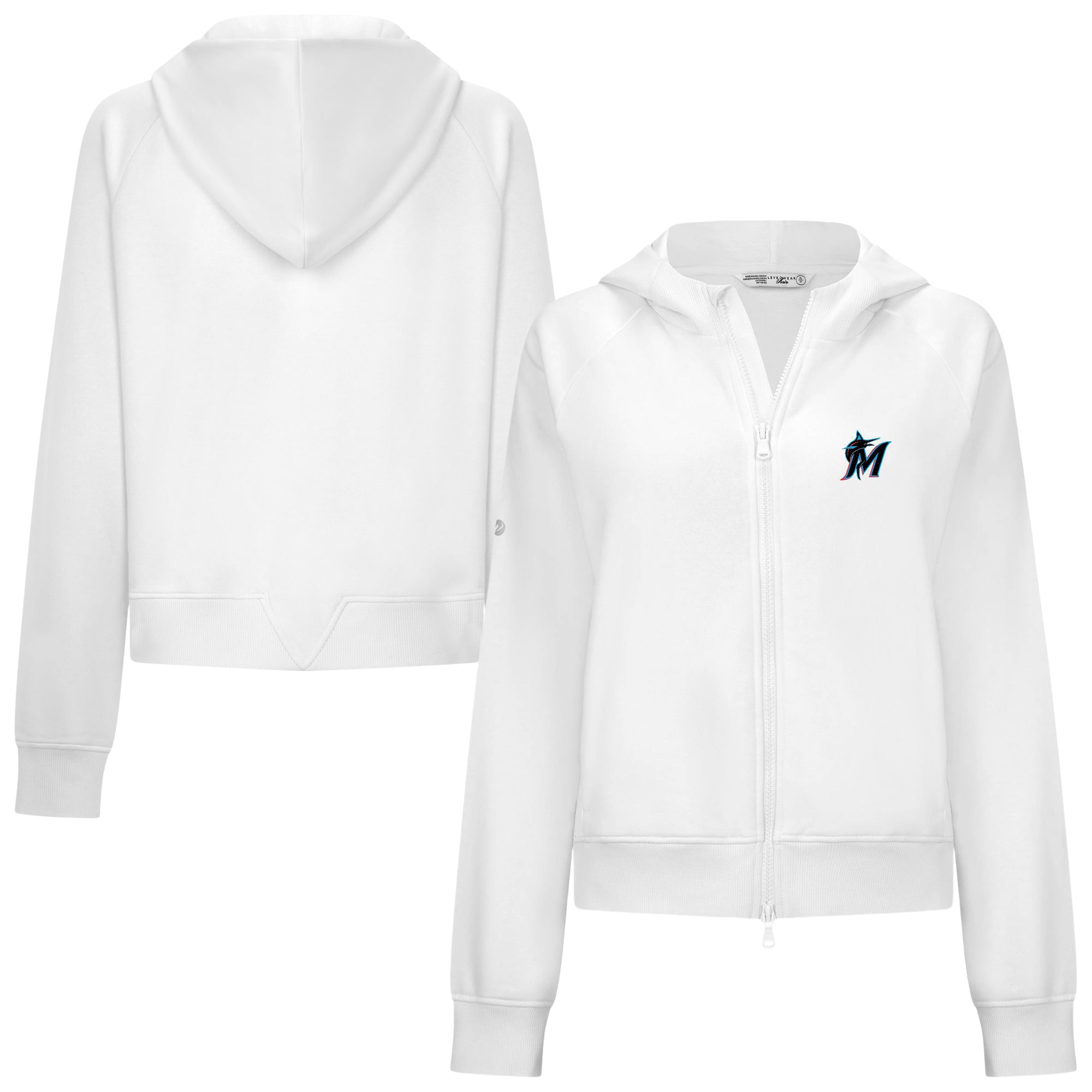 Women's Levelwear  White Miami Marlins Insignia 2.0 Judd Raglan Full-Zip Hoodie