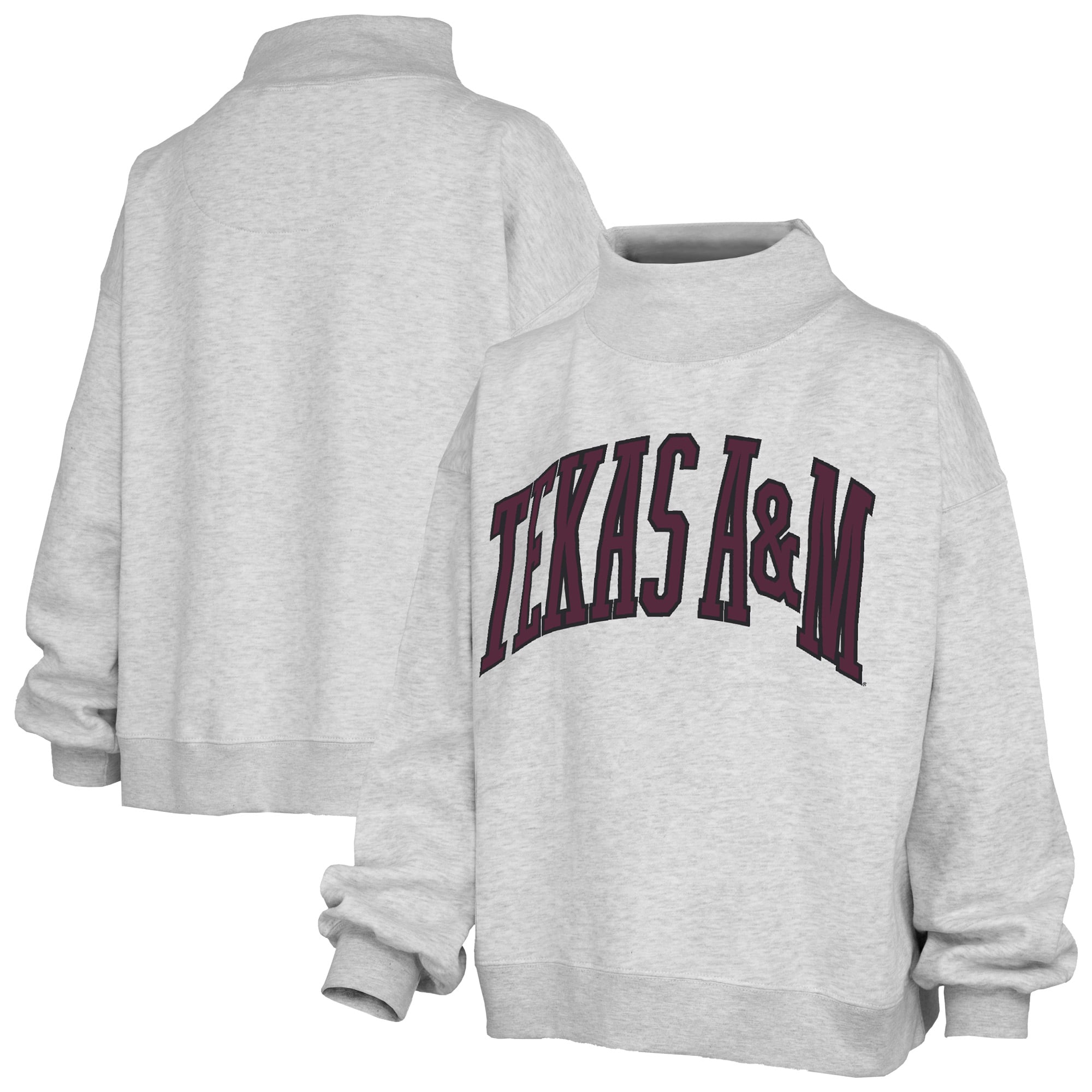 Women's Pressbox Ash Texas A&M Aggies Oversized Nelson Mock Neck Sweatshirt