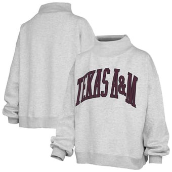 Women's Pressbox Ash Texas A&M Aggies Oversized Nelson Mock Neck Sweatshirt