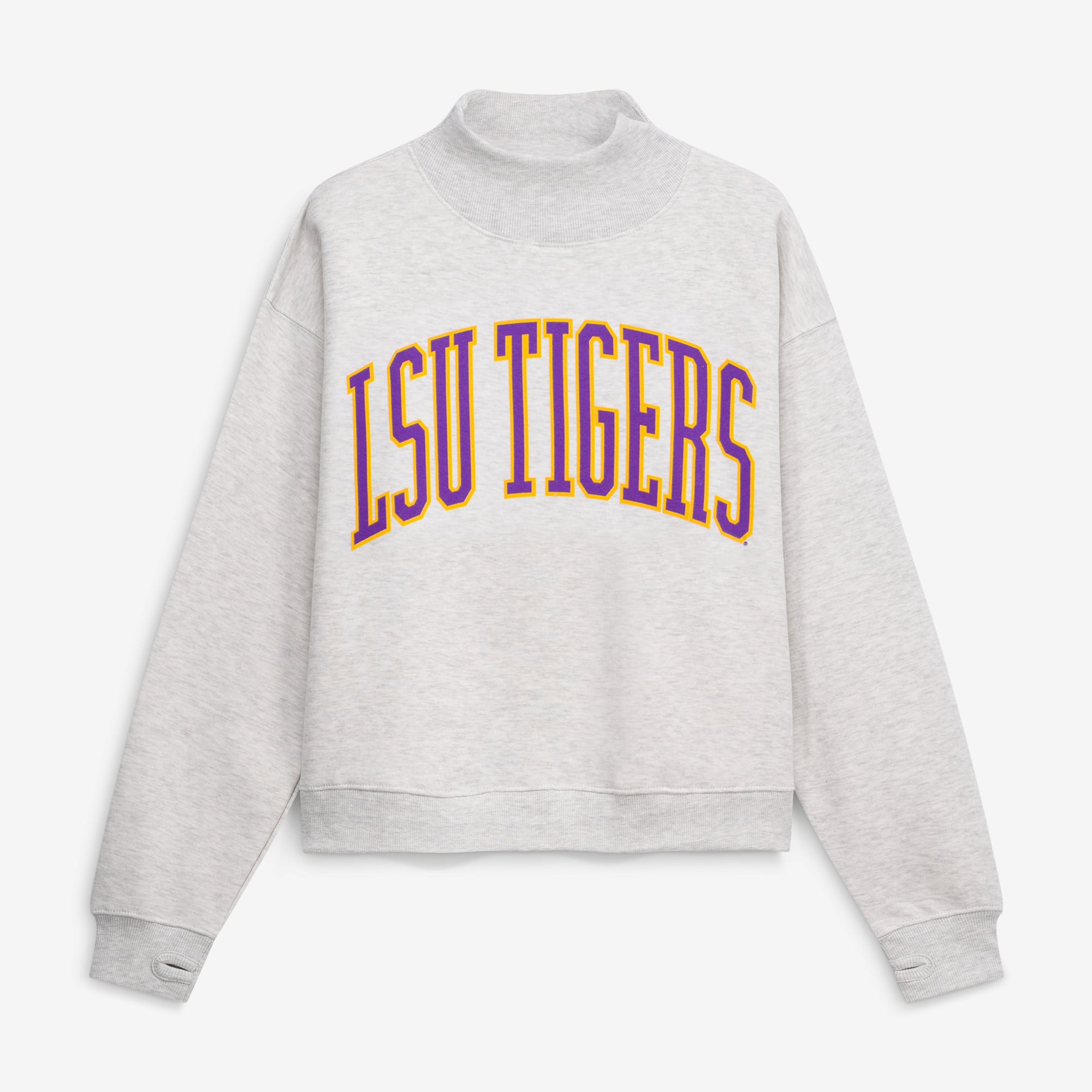 Women's Pressbox Ash LSU Tigers Oversized Nelson Mock Neck Sweatshirt