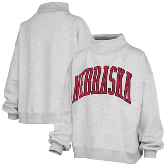 Women's Pressbox Ash Nebraska Huskers Oversized Nelson Mock Neck Sweatshirt