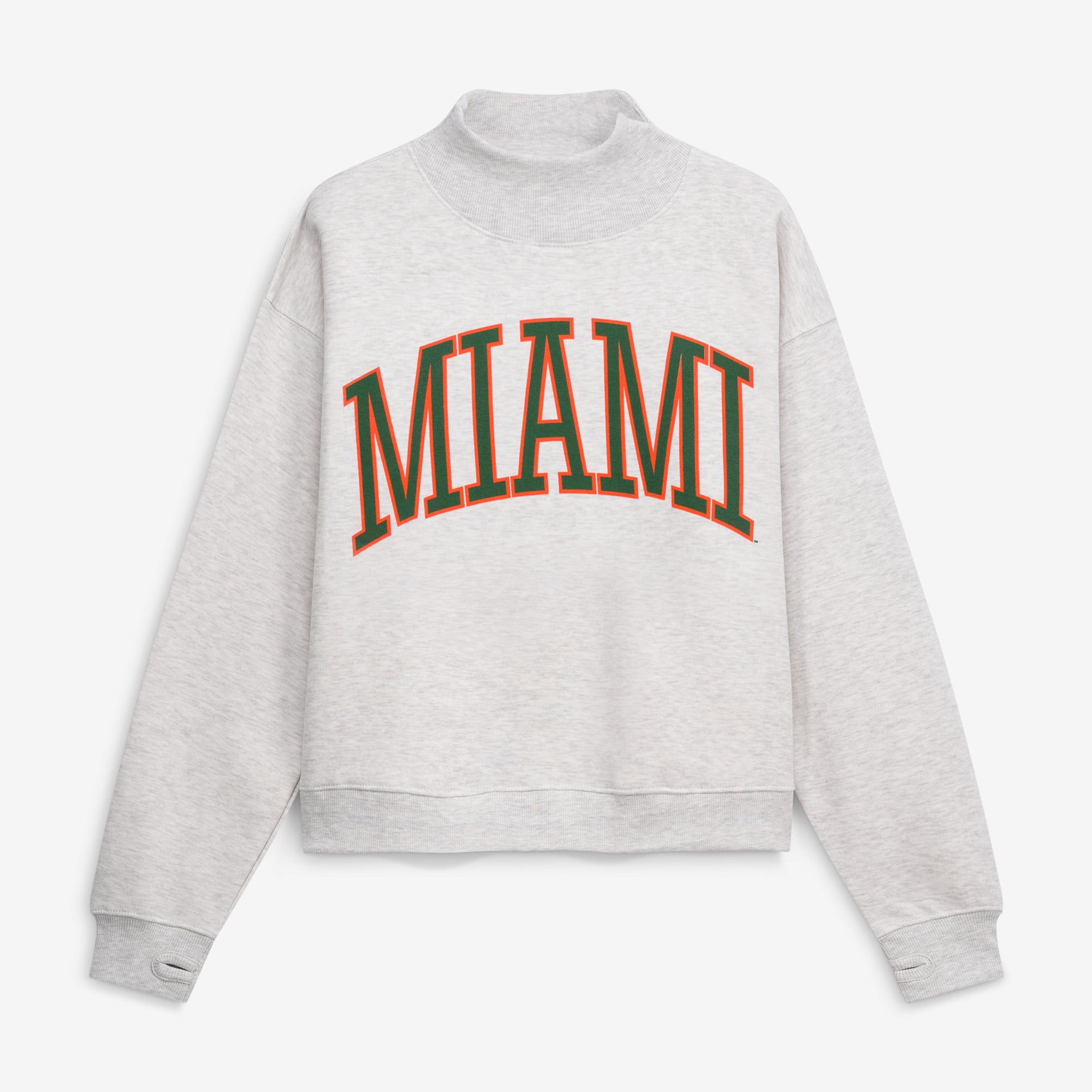 Women's Pressbox Ash Miami Hurricanes Oversized Nelson Mock Neck Sweatshirt