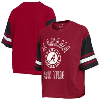 Women's Pressbox  Crimson Alabama Crimson Tide Sunday Colorblock Seal Slub T-Shirt