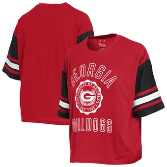 Women's Pressbox  Red Georgia Bulldogs Sunday Colorblock Seal Slub T-Shirt