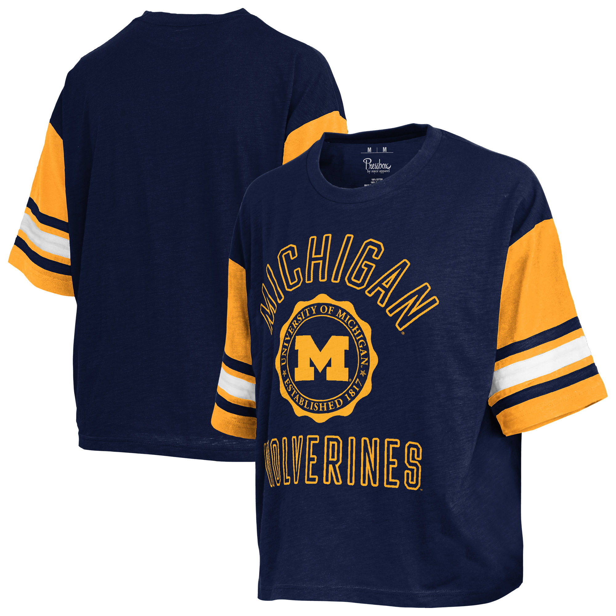Women’s Pressbox Navy Michigan Wolverines Sunday Colorblock Seal Slub T-Shirt