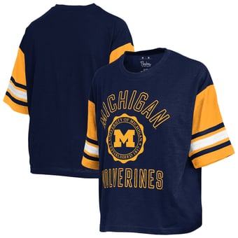 Women's Pressbox  Navy Michigan Wolverines Sunday Colorblock Seal Slub T-Shirt