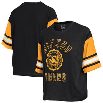Women's Pressbox  Black Missouri Tigers Sunday Colorblock Seal Slub T-Shirt
