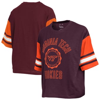 Women's Pressbox  Maroon Virginia Tech Hokies Sunday Colorblock Seal Slub T-Shirt