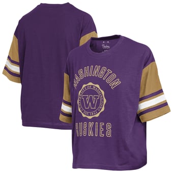 Women's Pressbox  Purple Washington Huskies Sunday Colorblock Seal Slub T-Shirt