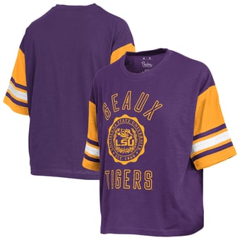 Women's Pressbox  Purple LSU Tigers Sunday Colorblock Seal Slub T-Shirt