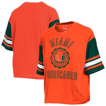 Women's Pressbox  Orange Miami Hurricanes Sunday Colorblock Seal Slub T-Shirt